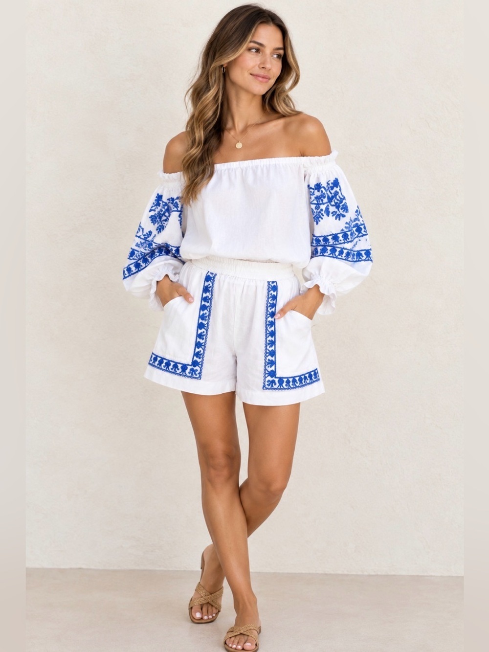 NWT Lace Top & Short Set Embroidered 100% Cotton